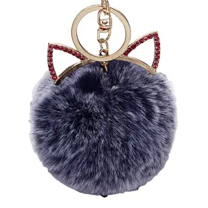 Factory Wholesale Faux rabbit fur ball Keychain Pom Pom Keychain Cat Pompom Keychain for Cell Phone Accessories