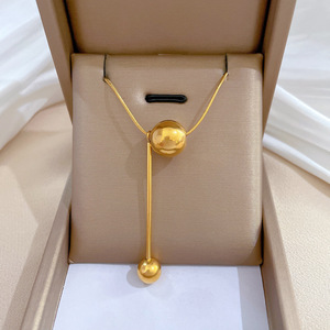 Collar de acero inoxidable con bola redonda chapada en oro de 18K para <span class=keywords><strong>mujer</strong></span>, Gargantilla única con borlas, collar de bola de oro para <span class=keywords><strong>mujer</strong></span> - Product Image 3