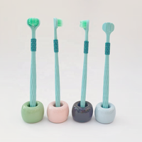 Brosse à dents manuelle quotidienne pour salle de bain avec 3 têtes ergonomiques, poils souples, manche en plastique sans BPA pour usage domestique