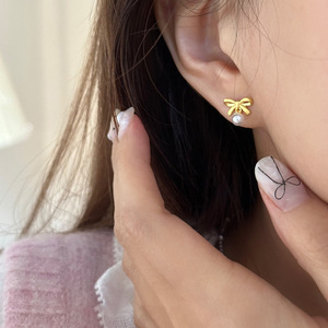 ต่างหูแฟชั่นสำหรับผู้หญิงต่างหูเงิน925แพ้ง่ายต่างหูโบว์ชุบทอง18K - Product Image 6