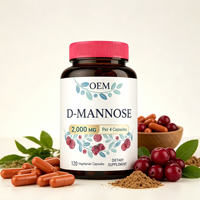 Capsules végétariennes de D-Mannose à marque privée OEM, 120 unités, 2000 mg, vente en gros, marque personnalisée