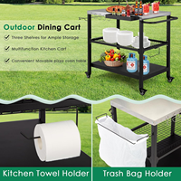 Outdoor-Grillwagen aus Edelstahl mit Pizzaofen, Tisch, feststellbaren Rädern, Haken und verstellbarem Metallgitter – Kücheninsel, Schwarz