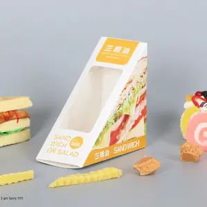 Wadah kue kemasan Bio sekali pakai makanan donat makan siang telur jatuh untuk kotak Sandwich roti dengan jendela kertas Kraft kustom