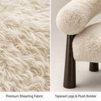 Fauteuil d'appoint sculptural en peau de mouton crème avec pieds en bois effilés pour salon, taille personnalisée OEM ODM