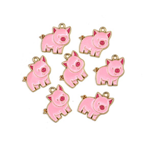 Abalorios de aleación de zinc con forma de cerdo rosa para hacer pulseras, 17,5x18 mm, acabado con efecto de goteo de aceite, F0121 - Product Image 1