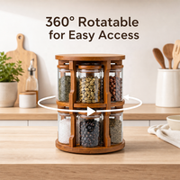 Étagère à épices rotative à 360° à 2 niveaux, multifonctionnelle, en bois de bambou foncé, de style moderne, fabriquée directement en usine