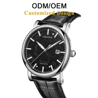 Montre de couple Caluola Charm ODM/OEM avec cadran analogique gravé, cristal saphir, calendrier, mouvement mécanique, boîtier en acier inoxydable, 5 BAR