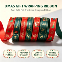 Ruban gros-grain de 1 cm à motif Casse-Noisette de Noël, ruban estampé à chaud pour emballage cadeau et nœuds DIY de Noël