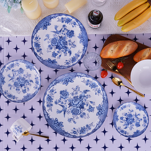 Offre Spéciale assiette en <span class=keywords><strong>porcelaine</strong></span> bleu et blanc assiette <span class=keywords><strong>de</strong></span> présentation en céramique ensemble <span class=keywords><strong>de</strong></span> vaisselle en <span class=keywords><strong>porcelaine</strong></span> fine pour le désherbage et la location et la fête - Product Image 6