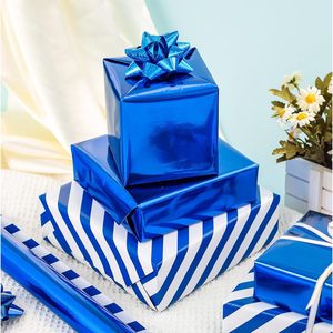 Merture Reversible Royal Blue Wrapping <b>Paper</b> <b>Roll</b> 17 In X 32.8 Ft Metallic Stripe Design Gift <b>Wrap</b> For Baby Shower Birthday - Product Image 6