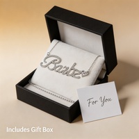 Collier personnalisé avec nom en acier inoxydable, lettres en cursive pavées de cristaux, pendentif plaque nominative personnalisée, cadeau pour femme, bijoux