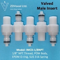 ZDVseal Medical Grade Quick Release Fitting 1/8 NPT POM Valved Shutoff Male Insert for Beauty Instrument