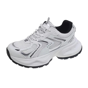 Korean Trend Ladies Mesh Chunky Platform Sneakers Vintage Grey <strong>White</strong> Patchwork Lightweight Casual Height Up Walking <strong>Trainers</strong> - Product Image 5