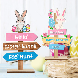 DAMAI Easter Colorful Bunny Slogan Wooden Ornaments Tabletop Decor Crafts for Spring Garden Party Home Festive Display Supplies - Product Image 2