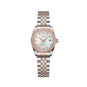 Montre Femme Automatique Mécanique Miyota 6T15 Étanche 50M avec Logo Personnalisé, Cadran en Nacre Naturelle, Lunette Sertie de Diamants - Product Image 1
