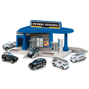 Stazione di servizio personalizzata parcheggio giocattolo Slot Car Track per bambini Toy Car Parking Garage con 2 pezzi Diecast Alloy Car