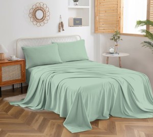 Parure de draps 200TC en coton-polyester avec drap-housse à poches profondes et élastique 360° pour un ajustement sécurisé toutes saisons pour la maison - Product Image 2