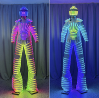 Costume LED Lumineux pour Homme, Style Marcheur sur Échasses, Tenue de Spectacle RGB à Couleurs Changeantes, Coton, avec Casque, Design Futuriste, pour Spectacles Ethniques Chinois