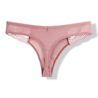 Tangas de encaje acanaladas de punto liso para mujer al por mayor, de talle bajo, sexys, cómodas, tallas grandes, lencería, bragas OEM ODM