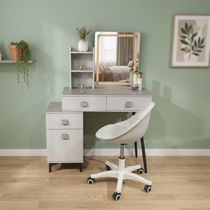 Modern Makeup <b>Vanity</b> Table With <b>Lighted</b> Mirror Storage Desk For Bedroom Furniture - Product Image 2