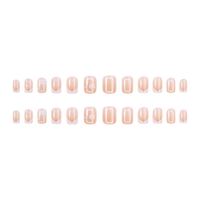 Vente en gros de faux ongles élégants couleur nude, courts et carrés, avec camélia blanc et pointe en V, réutilisables, à coller