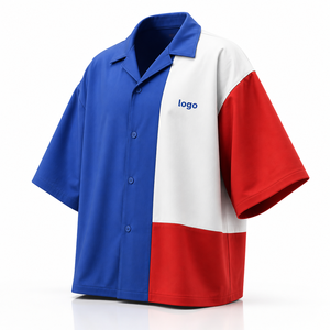 Custom Oversized Bowling <b>Shirt</b> Boxy Drop Shoulder Color Block Streetwear <b>Y2K</b> Style Custom Logo Embroidered Polo OEM Factory - Product Image 1