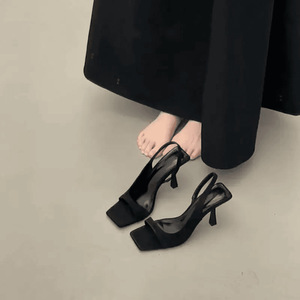 Sandales d'été ouvertes à <span class=keywords><strong>talon</strong></span> aiguille noir pour femme, élégantes et confortables, idéales pour le travail, les mariages et les soirées, avec tige en microfibre. - Product Image 4