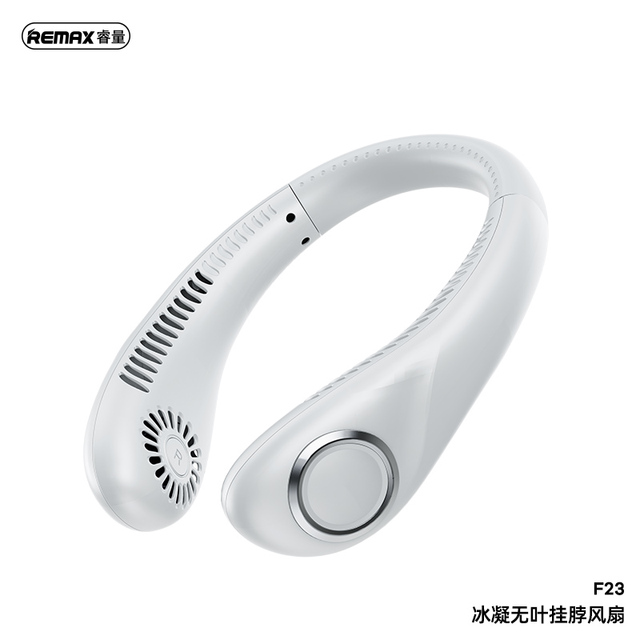 REMAX F23 Wearable Fan 5000mAh 4-5H Use Bladeless Silent Dual Cooling Silicone Neckband Type-C 1.5H Charge Neck Fan