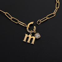 Pulsera de Acero Inoxidable con Baño de Oro de 14K, Dijes Cuadrados de Circonita con Letra Personalizada, Ajustable, Joyería al por Mayor para Mujer Emanco