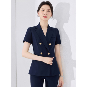Women's Summer Lightweight Suit Set Short Sleeve Breathable Professional Office Wear Job Interview Elegant Style Worsted Fabric - Product Image 2