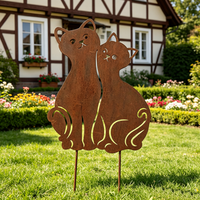 Piquet décoratif vintage en fer rouillé avec découpe deux chats pour cour de ferme et jardin extérieur, vente en gros
