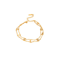 Bracelet à maillons en acier inoxydable pour femme, style vintage européen et américain, orné de fleurs incrustées de diamants, tendance