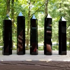 Torre de Cuarzo Cristalino de Alta Calidad al por Mayor, Varita de Cristal de Obsidiana Negra para Sanación - Product Image 3