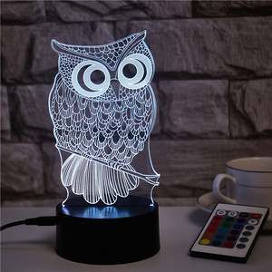 Personalizar led de luz de la noche en forma de búho 3d ilusión veilleuse lámpara decoración dormitorio bebé luz amante de juguete de regalo para los niños - Product Image 1