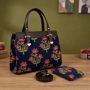 Conjunto de Bolsos de Mano de Lujo Vintage de 3 Piezas para Mujer, Bolso Tote con Estampado de Brocado Kalamkari, Bolsa de Mano a Juego, Correa Desmontable con Borlas, Portátil - Product Image 4