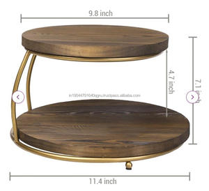 Soporte de madera para pasteles y dulces con plato de madera superior e inferior y soporte metálico de hierro redondo para decoración del hogar - Product Image 5