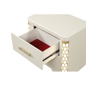 Jasmine Nightstand Beige Wood 2 <b>Drawer</b> LED Lighting <b>Side</b> <b>Table</b> Decor - Product Image 4