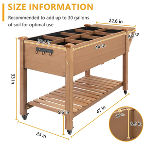 Jardinière surélevée mobile en bois personnalisée avec roues et étagère de rangement - Product Image 2