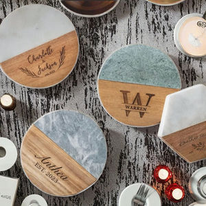 Sous-verres ronds en marbre et bois écologiques de luxe pour la maison, le bureau ou les fêtes de Noël, élégants pour la table, porte-gobelets et boissons - Product Image 3