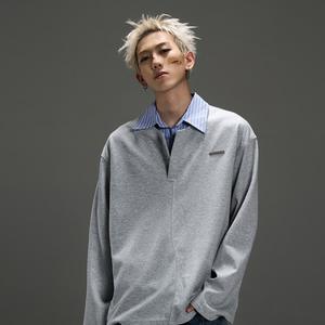 Chemise à manches longues pour homme, style deux-pièces, rayée, patchwork, col rabattu américain, en laine, tendance, design haut de gamme, pour l'hiver - Product Image 2