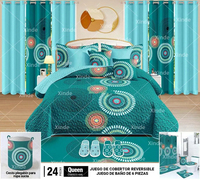 Ensemble de literie de luxe 24 pièces pour lit king-size, comprenant des rideaux assortis, une couverture et des rideaux de douche, motif imprimé, garnissage en polyester