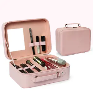 Sac de maquillage professionnel en cuir PU trousse de maquillage de voyage grande trousse de train cosmétique ensembles de boîte organisateur cosmétique rose