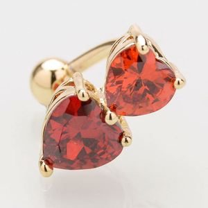 Joyas para piercing: Anillo de ombligo de cobre verde con circonita de doble corazón y corazón de melocotón - Product Image 4