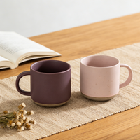 Mug à café en céramique grès finition mate avec anse 380 ml, écologique, rose et violet, compatible lave-vaisselle, pour la maison, le bureau, ou comme cadeau