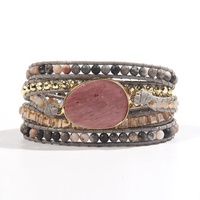 Vrouwen Op Maat Gemaakt Sieraden Boho Armband Natuurlijke Edelsteen Glas Amazoniet Valentijnshart Charm Geweven 5-Draads Omwikkel Armbanden