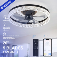 Ventilateur de plafond moderne en acrylique noir de 20 pouces avec lumière LED et télécommande, 5 pales, moteur AC pour chambre à coucher