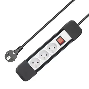 Electrical Socket Extension - Multi-socket Extension CE OEM ABS -1.5M Cord 3 Sockets, 16A + Switch Black Douille Led Norme Ce
