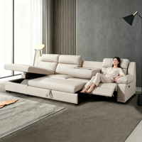 Canapé Sectionnel d'Angle Moderne en Cuir Blanc avec Rangement Pliable et Fauteuil Inclinable Électrique pour Salon