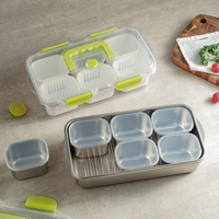 Boîte de rangement empilable en acier inoxydable à 6 compartiments, résistante aux hautes températures, hermétique et compatible lave-vaisselle, pour