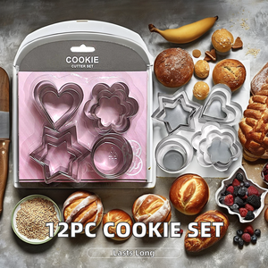 Vente chaude : Lot de 12 <span class=keywords><strong>emporte</strong></span>-pièces en acier inoxydable argenté, motifs étoile, cœur, fleur, moules à biscuits écologiques, compatibles lave-vaisselle - Product Image 2